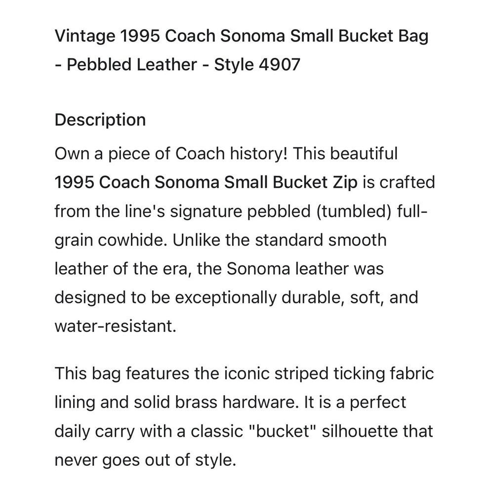 Vintage Coach Sonoma Small‎ Bucket Bag Espresso Pebbled Leather 4907 1995 - Picture 15 of 16